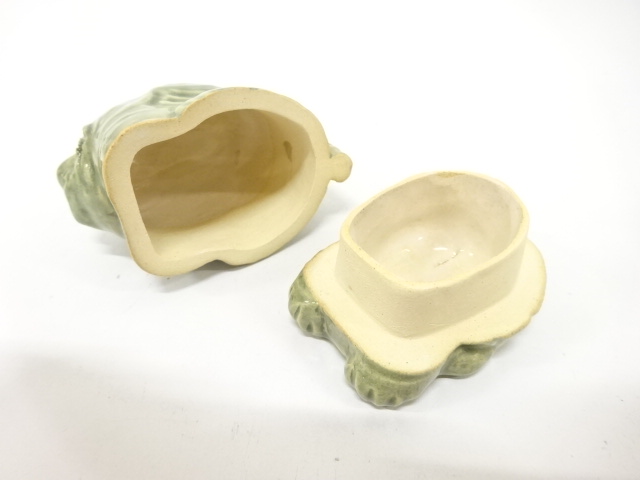  松古窯　佐々間芳丘造　青磁　虎　香合